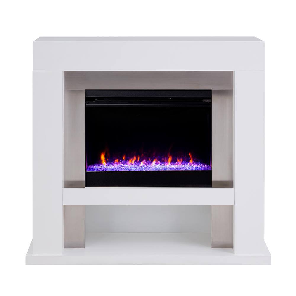 Southern Enterprises Allianne Color Changing 44 in. Electric Fireplace in White with Stainless Steel HD013657