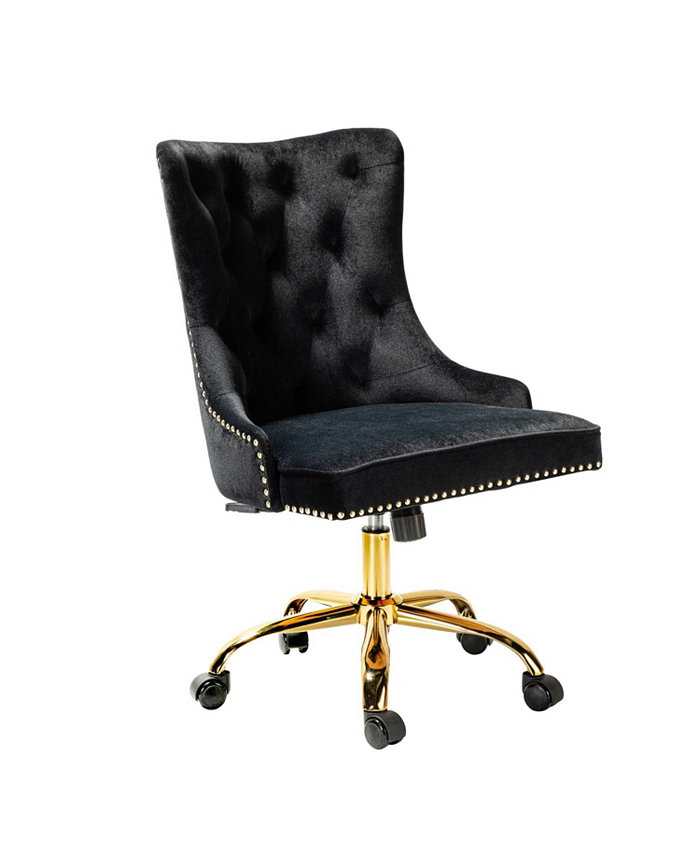 Hulala Home Velvet Office Chair with Nailhead Trim and Gold Base