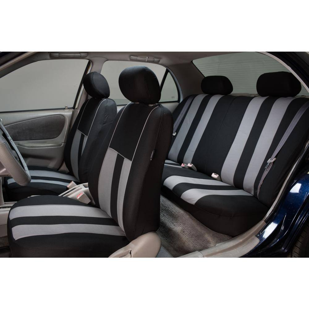 FH Group Modern Stripe Fabric 21 in. x 20 in. x 2 in. Full Set Seat Covers DMFB036115GRAY