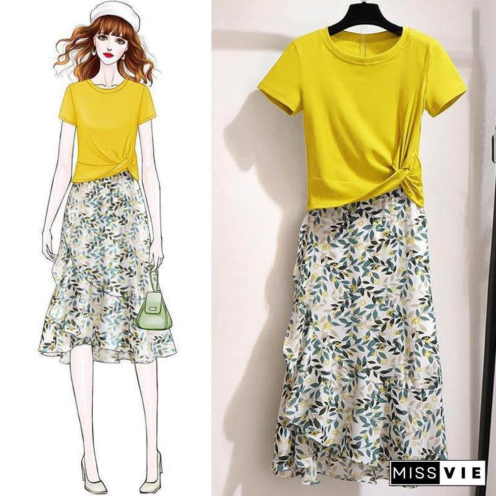 Fashion Short Tee+Floral Skirt P11694