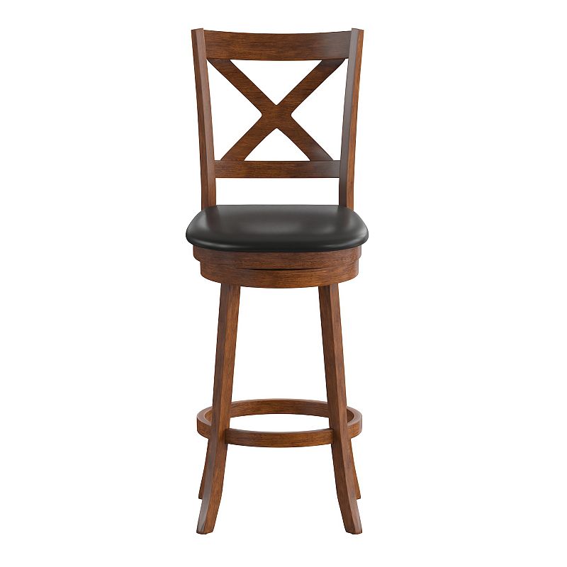 Merrick Lane Sora 30 Classic Wooden Crossback Swivel Bar Height Pub Stool with Upholstered Padded Seat and Integrated Footrest