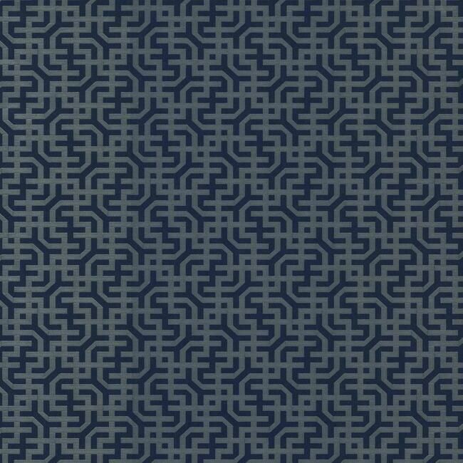 Sample Dynastic Lattice Wallpaper in Navy from the Traveler Collection by Ronald Redding