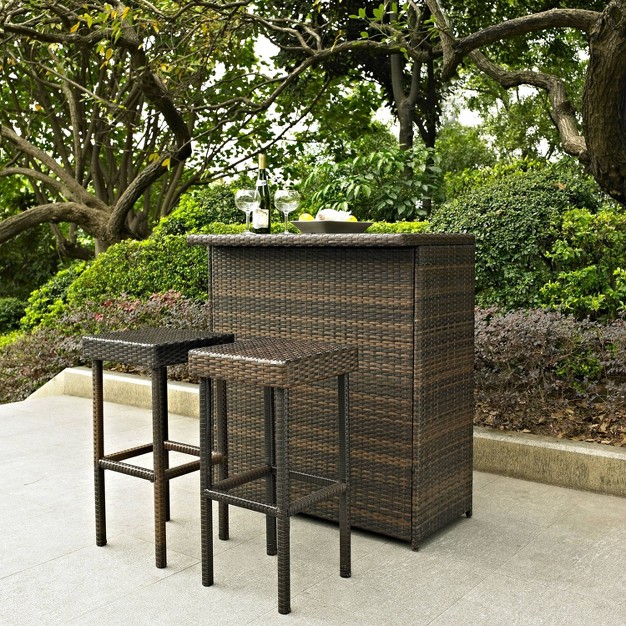 Palm Harbor 3pc Outdoor Wicker Bar Set Brown Crosley