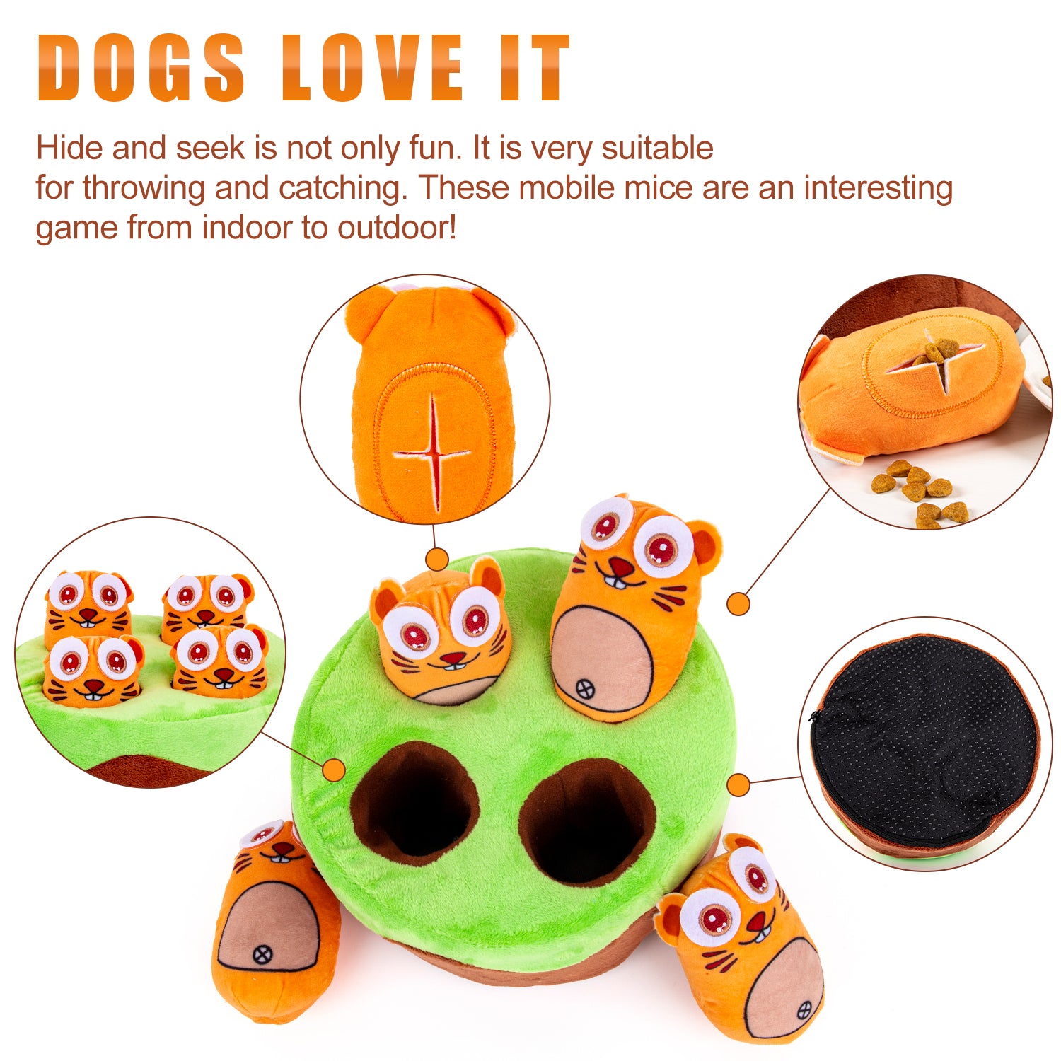 Interactive Hide and Seek Dog Toys for Chiristmas Gifts- Squeaky Plush Dog Toy-Durable Puzzle Toys for Small Medium Large Dogs-Tough Chew Teething Soft Puppy Toy，Whac-A-Mole Game