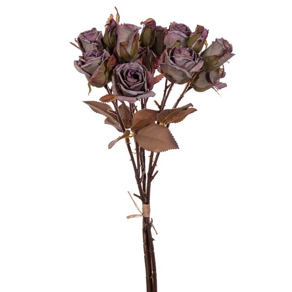 Vickerman 16.5 Plum Green Artificial Dried Rose Bundle.