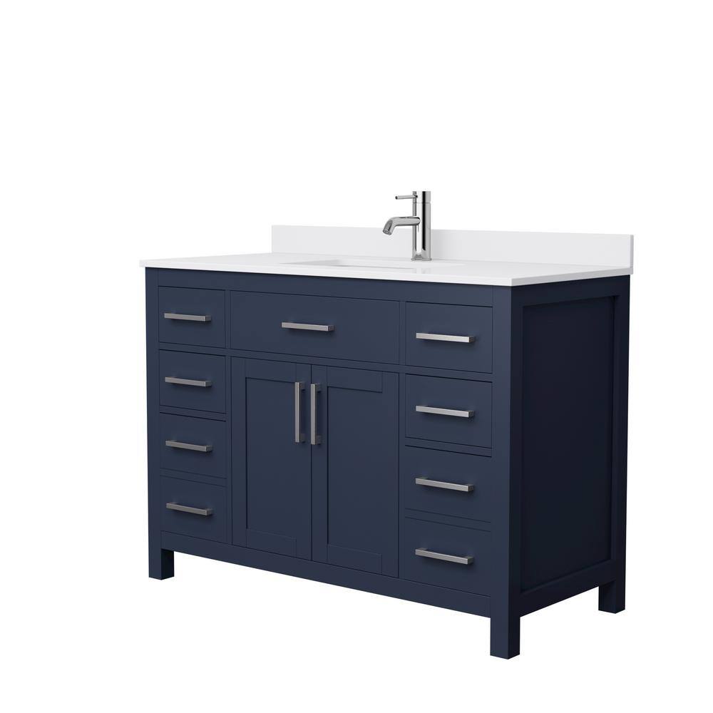 Wyndham Collection Beckett 48 in. W x 22 in. D x 35 in. H Single Sink Bathroom Vanity in Dark Blue with White Cultured Marble Top WCG242448SBNWCUNSMXX