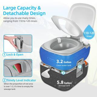 DEXTRUS 3.2 Gal. Gray Portable Toilet No Leakage Outdoor Camping Flush Toilet with Waste Tank HDPT0005907AV