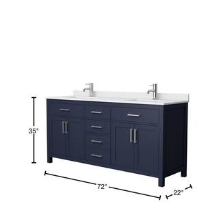 Wyndham Collection Beckett 72 in. W x 22 in. D x 35 in. H Double Sink Bathroom Vanity in Dark Blue with White Cultured Marble Top WCG242472DBNWCUNSMXX