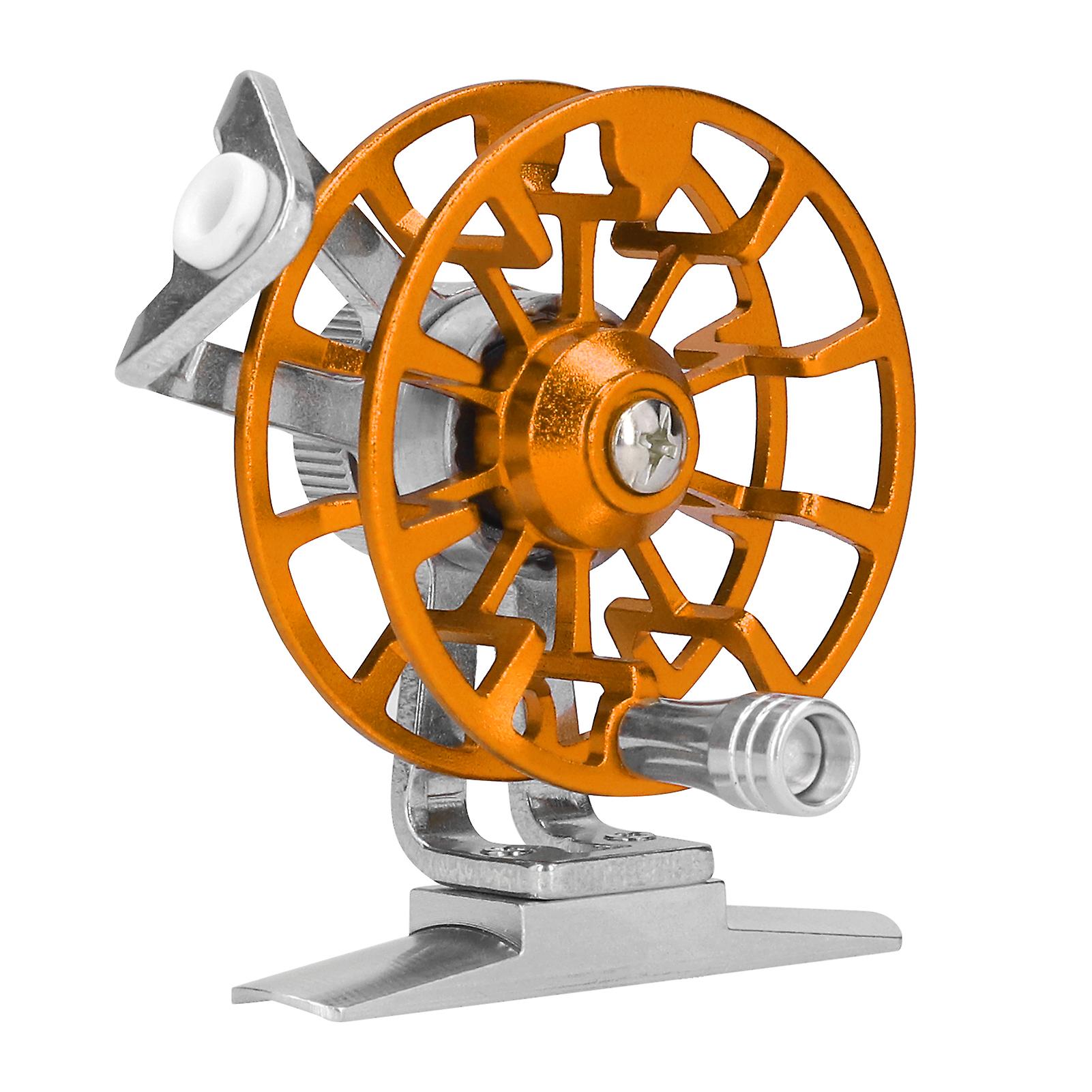 Portable Ice Fishing Wheel Aluminum Alloy Right Handed Fly Fishing Reel Labor-saving(gold )