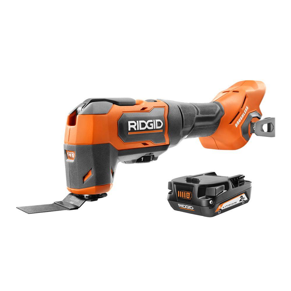 RIDGID 18V Brushless Cordless Oscillating Multi-Tool with 18V 2.0 Ah Lithium-Ion Battery R86240B-AC8400802