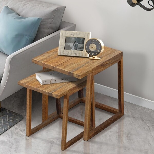 Brown Rectangular 2 Piece Mango Wood Nesting Side Table Set