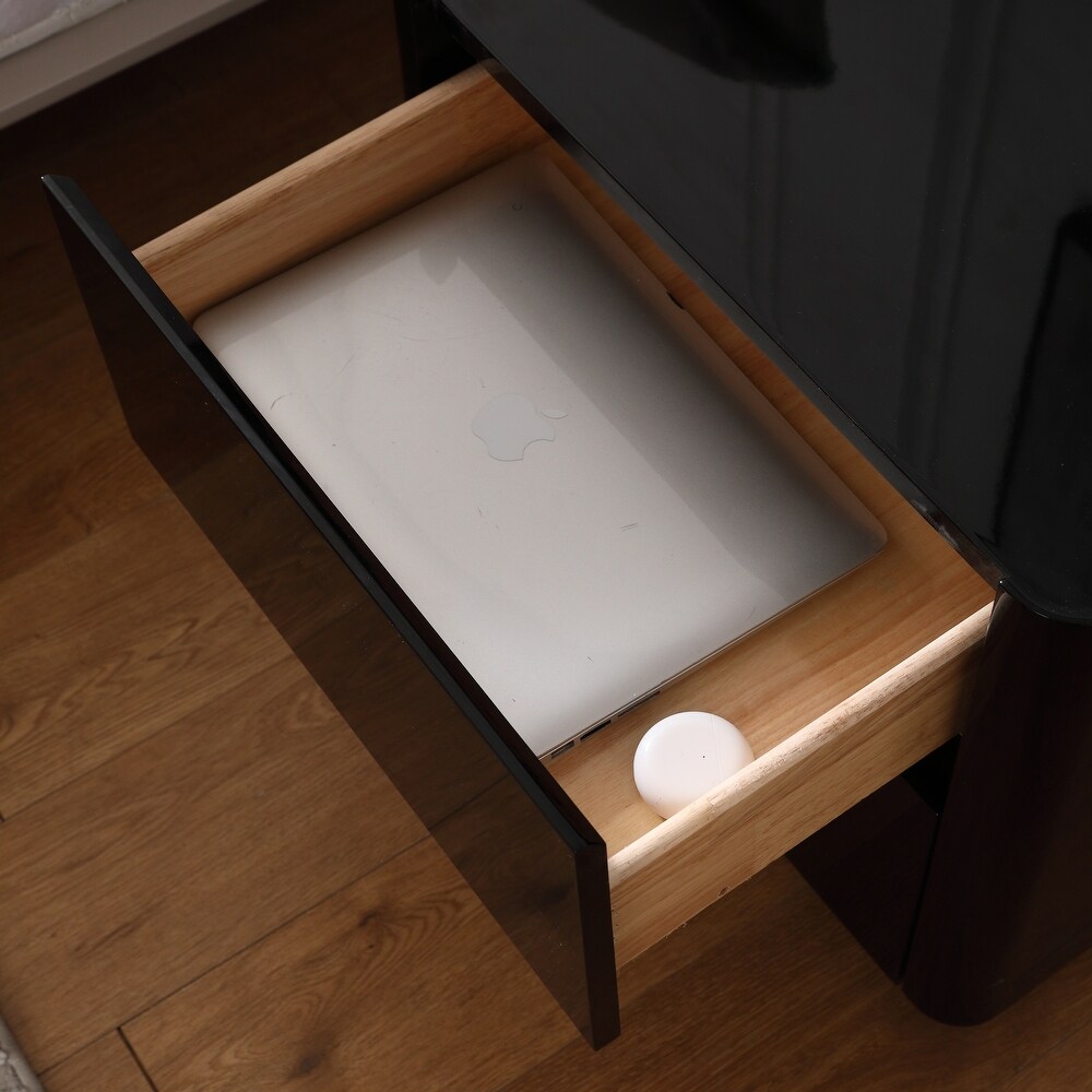 2 Drawer Modern Nightstand with Sensor Light  Wood Storage Bedside Table