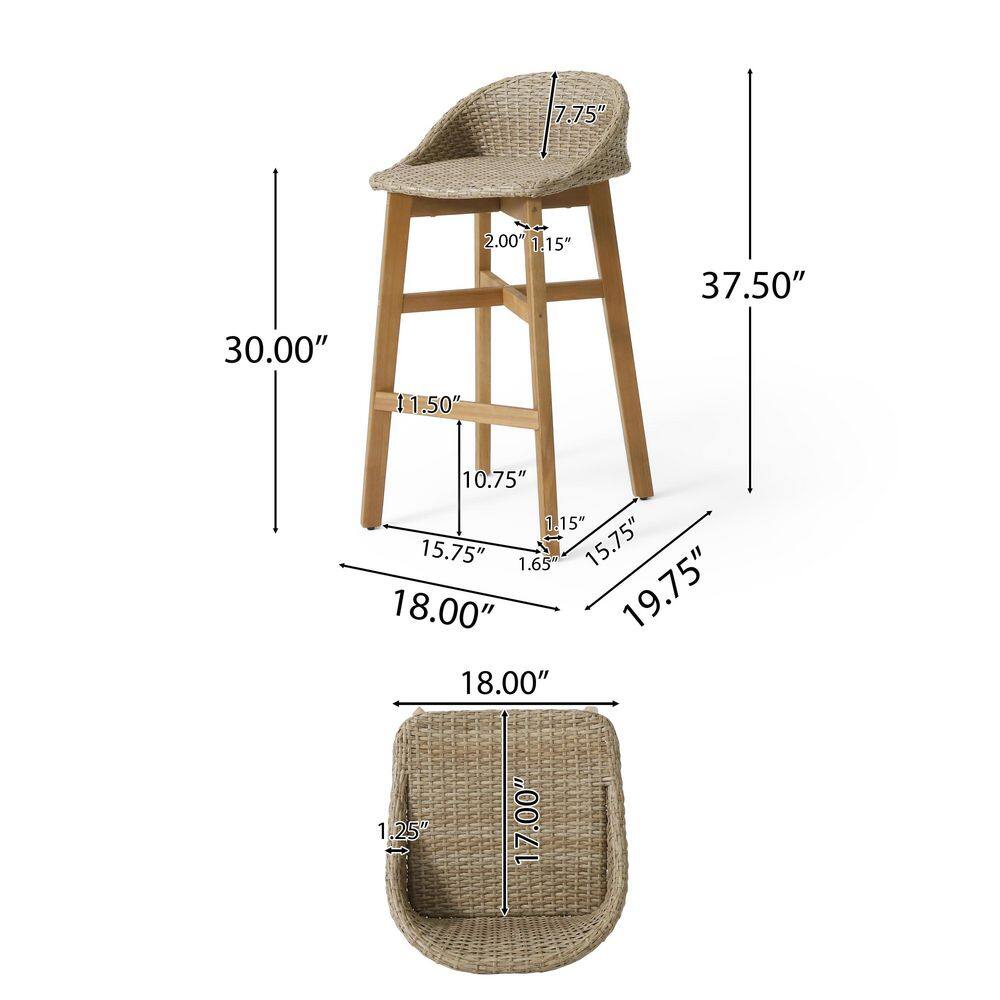 Noble House Borah Wood and Wicker Outdoor Bar Stool (2-Pack) 109362