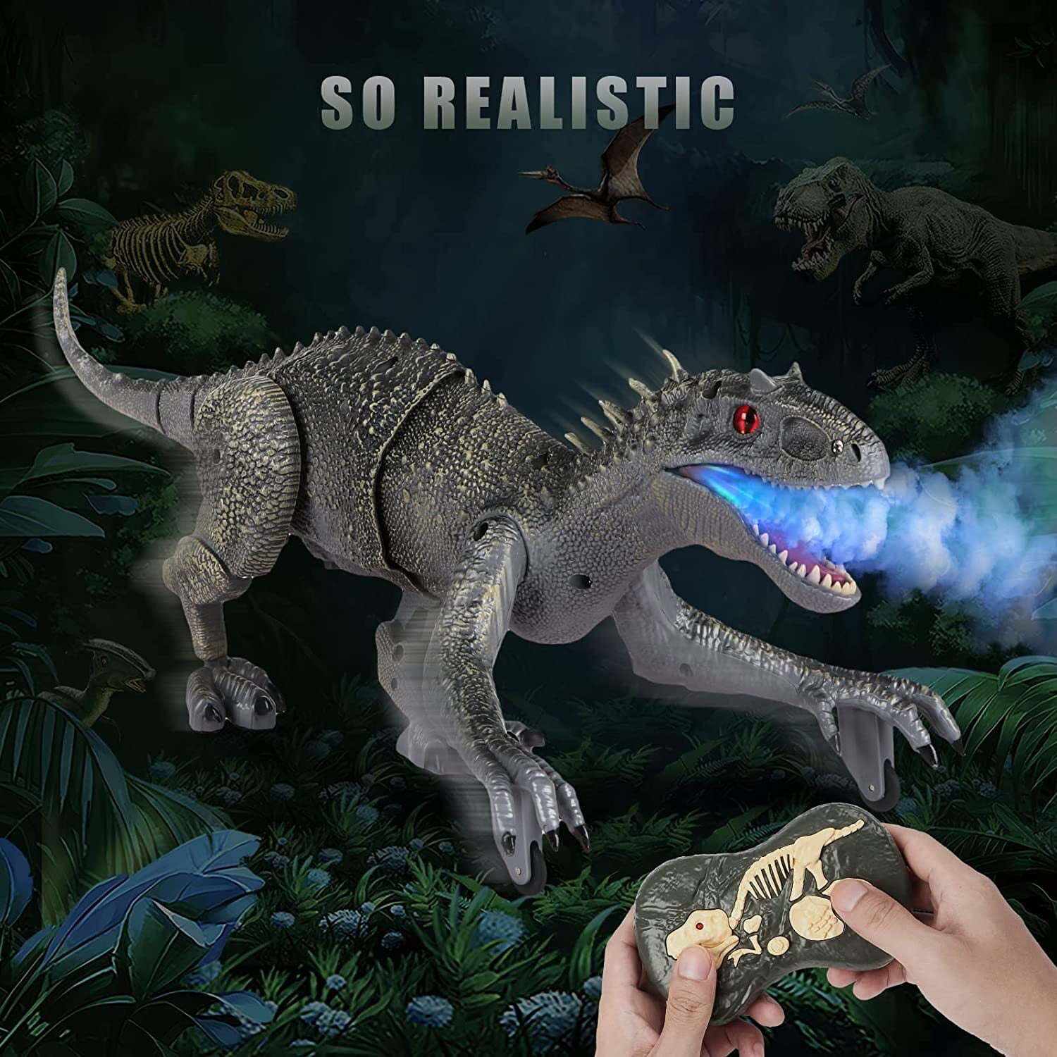 Beefunni Remote Control Dinosaur Toys for Kids，Walking and Roaring Simulation Indominus Rex Jurassic Dinosaur Toys for Boys Girls 3-12 Years