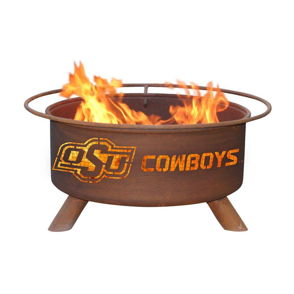 Oklahoma 29 in. x 18 in. Round Steel Wood Burning Fire Pit in Rust with Grill Poker Spark Screen and Cover F227