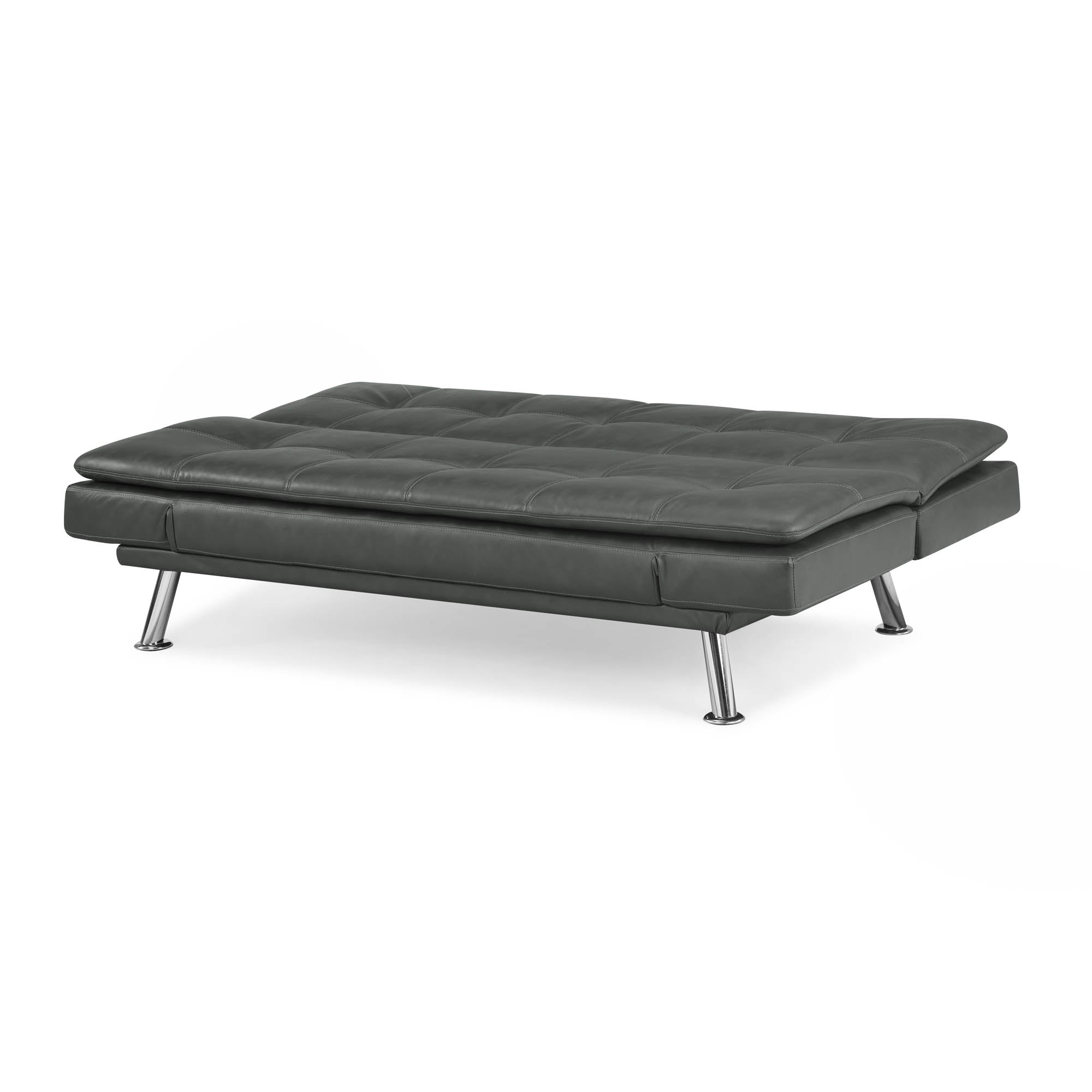 Serta Cannes Modern Futon with Adjustable Arms, Dark Gray Faux Leather