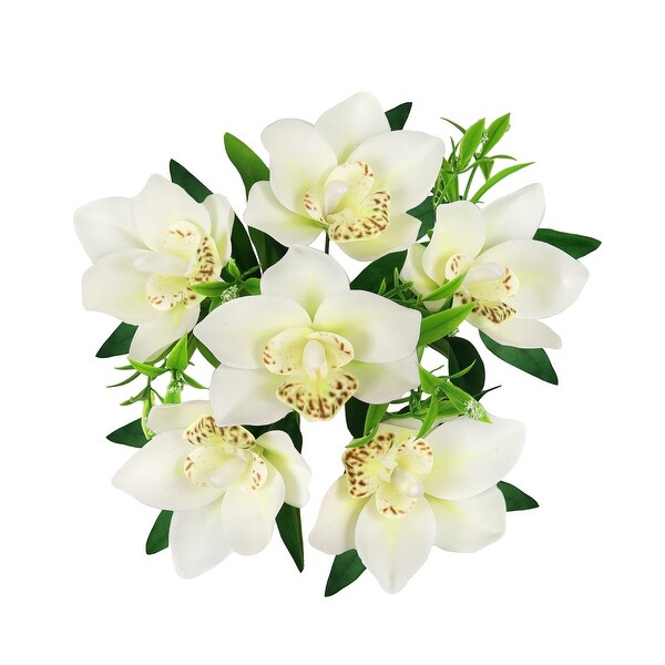 Set of 4 Cream Artificial Cymbidium Orchid Flower Stem Bush Bouquet 13in