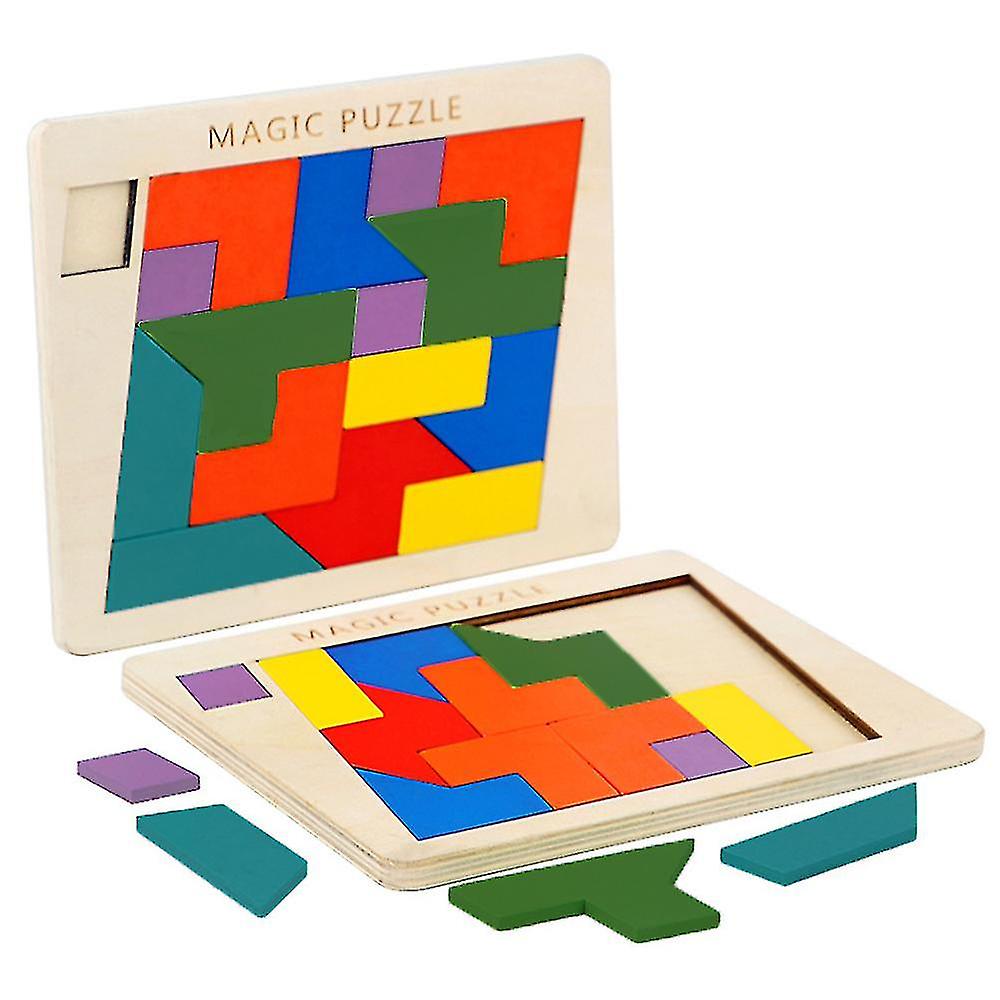 Wooden Puzzle Blocks， Geometric Tangrams， Brain Teasers， Puzzle Puzzle Toys