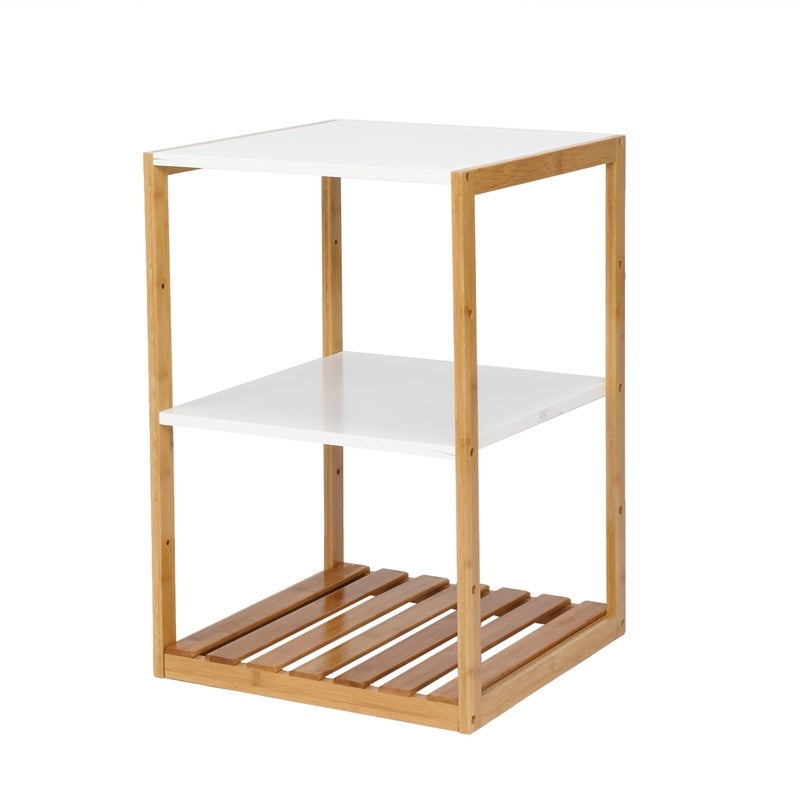 Three-Layer Bamboo Side Table Rectangular White