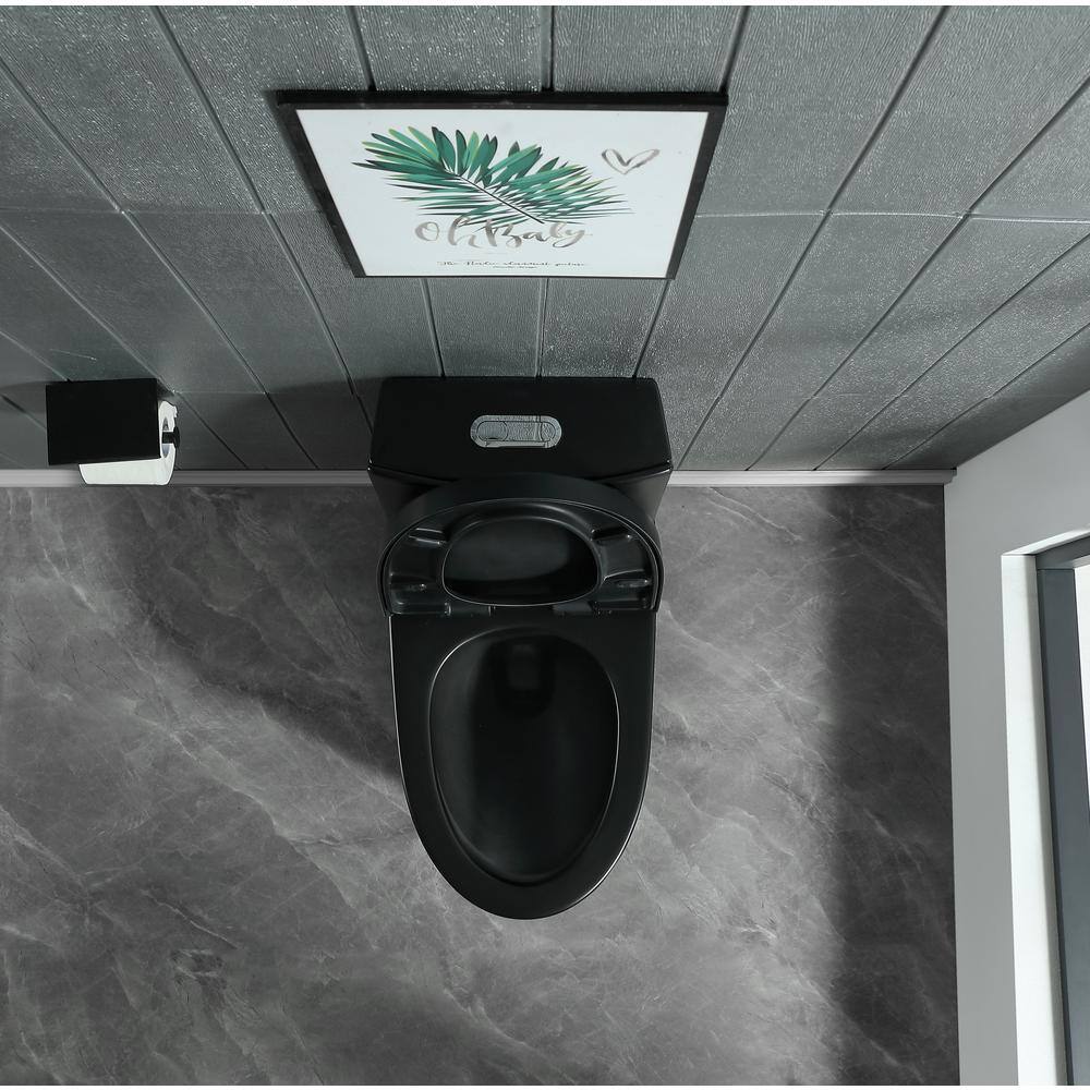 Abruzzo One-Piece Toilet 1.1 GPF1.6 GPF Dual Flush Elongated Toilet 1000 Gram MaP Flushing Score Toilet in Matt Black 23T01-MB