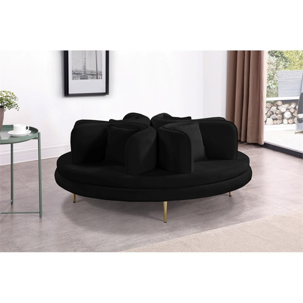 Pemberly Row Contemporary Velvet Black Roundabout Sofa with Iron Legs in Black   Midcentury   Sofas   by Homesquare  Houzz