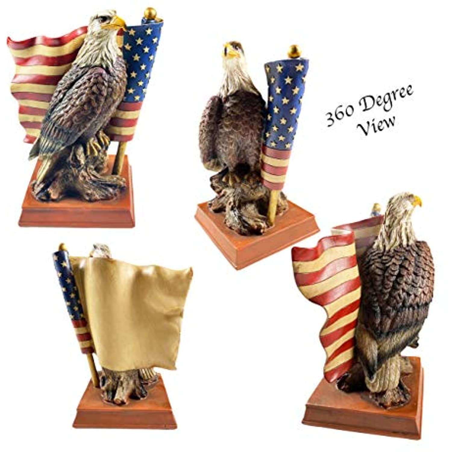 Urbalabs Bald Eagle with a USA Flag Patriotic Liberty Home Office Desk or Fireplace Mantle Statue for Patriotic Garden Dcor Hand Painted Freedom Flag Bald Eagle Statue