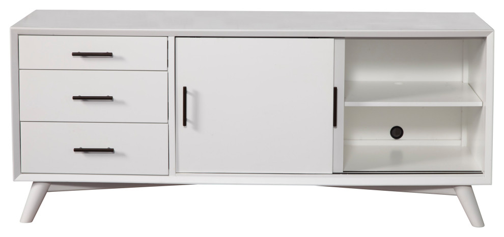 Flynn Large TV Console  White   Midcentury   Entertainment Centers And Tv Stands   by VirVentures  Houzz