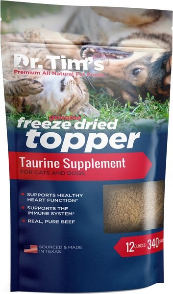 Dr. Tim's Beef Taurine Supplement Freeze-Dried Dog and Cat Food Topper， 12-oz bag