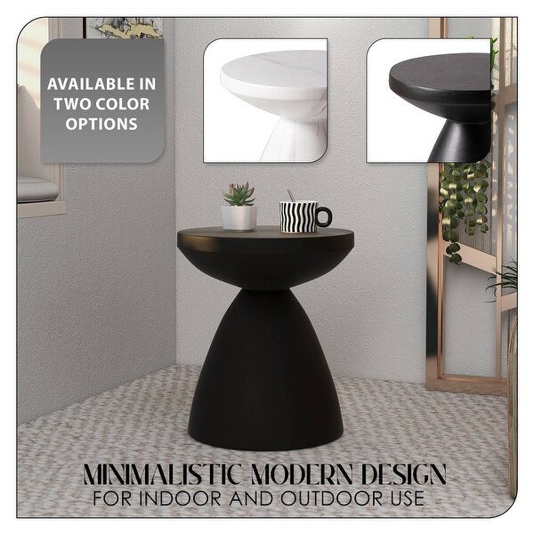 Modern Round Side Table Fiberstone Accent Table with Pedestal Base Dune Series by LeisureMod