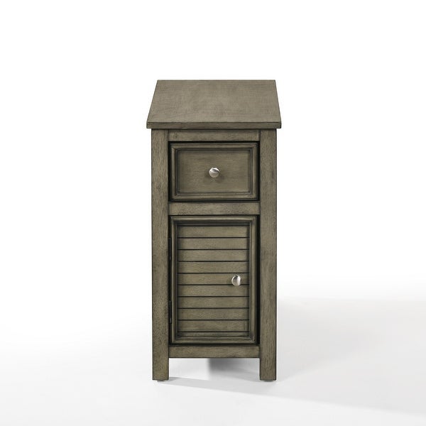 Dane 24 Inch Side End Table， Shutter Style Door Cabinet， Warm Gray Finish