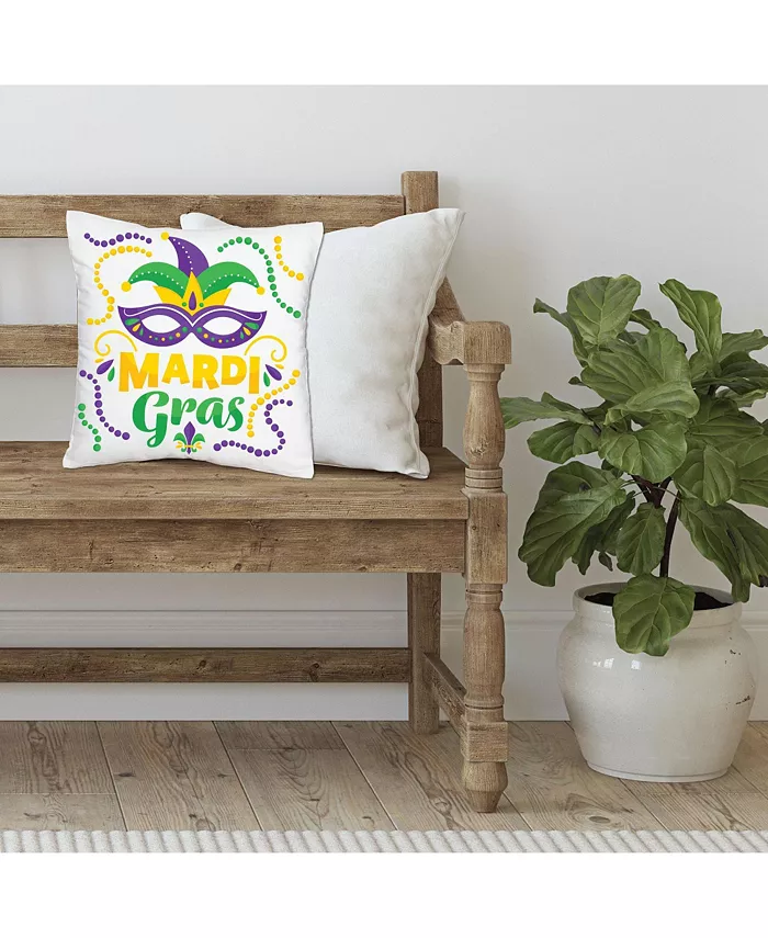 Big Dot of Happiness Colorful Mardi Gras Mask - Decorative Cushion Case Throw Pillow Cover 16 x 16 In