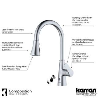 Karran QT- 810 qt. 33 in. 5050 Double Bowl Drop-In Kitchen Sink in White with Faucet in Stainless Steel QT810WHKKF340SS