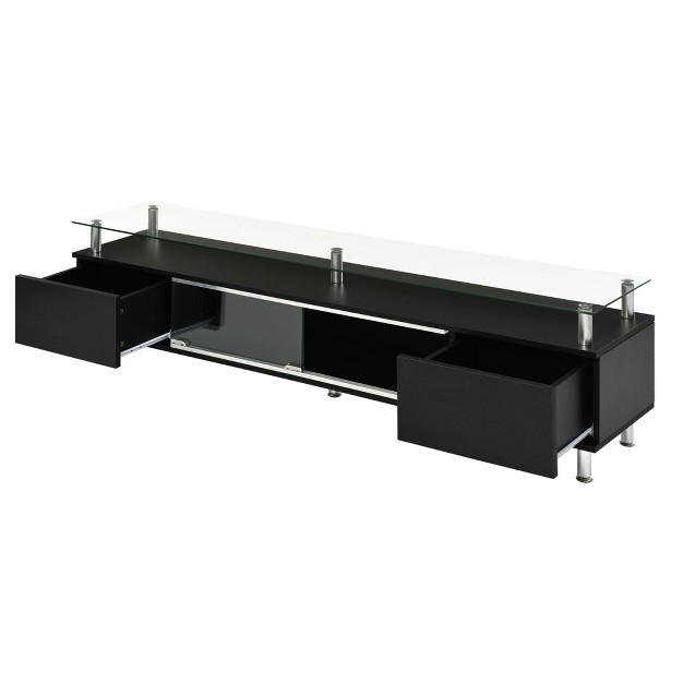 Simple Stylish Design Tv Stand With Silver Metal Legs And Sliding Glass Door Modernluxe