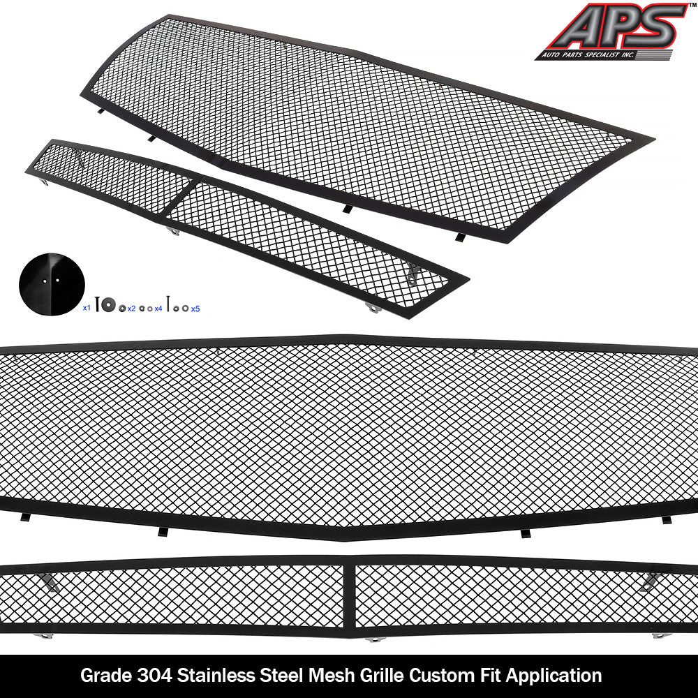 Compatible with 2008-2013 Cadillac CTS Black Stainless Steel Mesh Grill Combo N19-H86777A