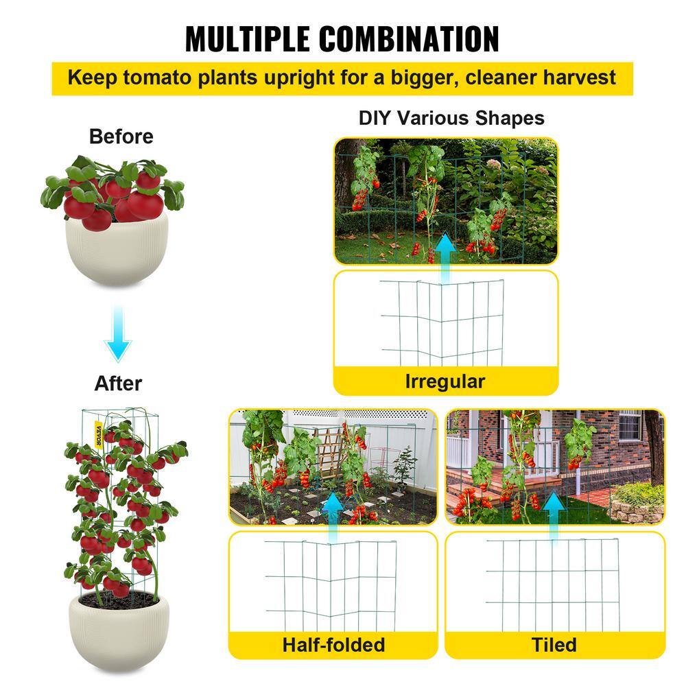 VEVOR 11.8 in. x 11.8 in. x 46.1 in. Tomato Cages Square Plant Support Cages Green Steel Tomato Towers for Plants (10-Pack) FXKZDFQZZ12468SD0V0