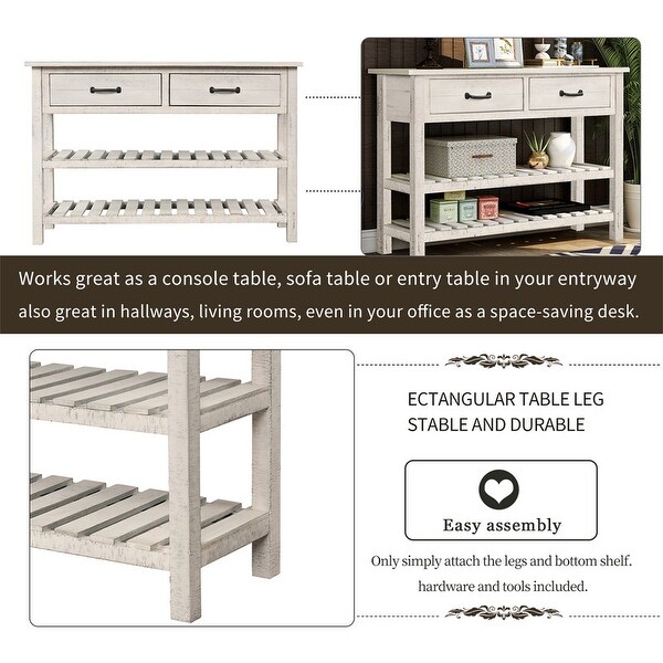 Retro Console Table for Entryway w/ DrawersandShelf，White