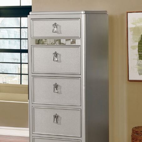 Furniture of America Avior 5 Drawer Swivel Chest in Silver