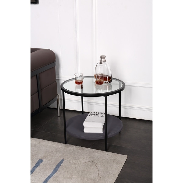 21.6 in.Round tempered glass multi-function Coffee table with shelf