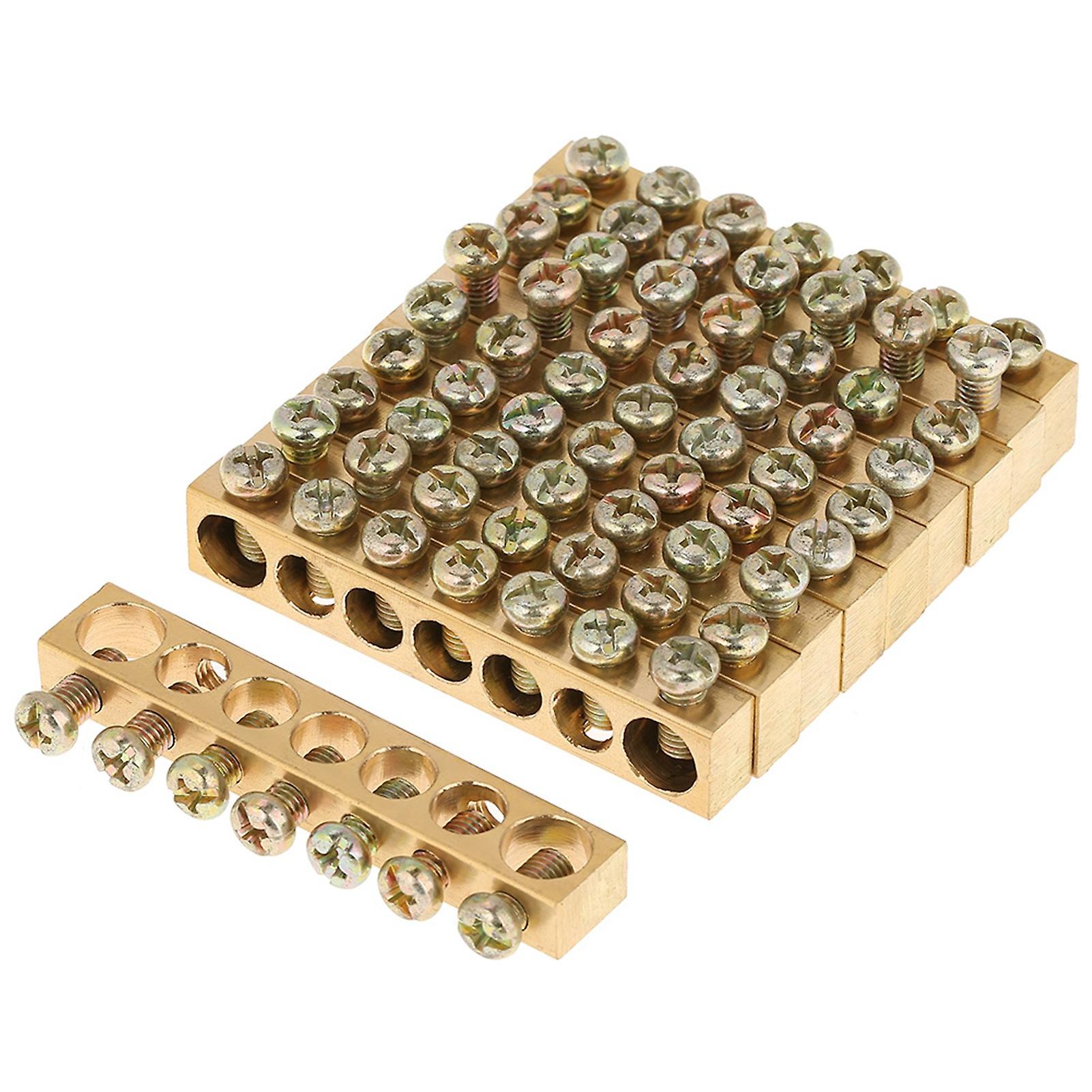 10pcs 7-hole Electrical Distribution Wire Screw Terminal Brass Ground Neutral Bar