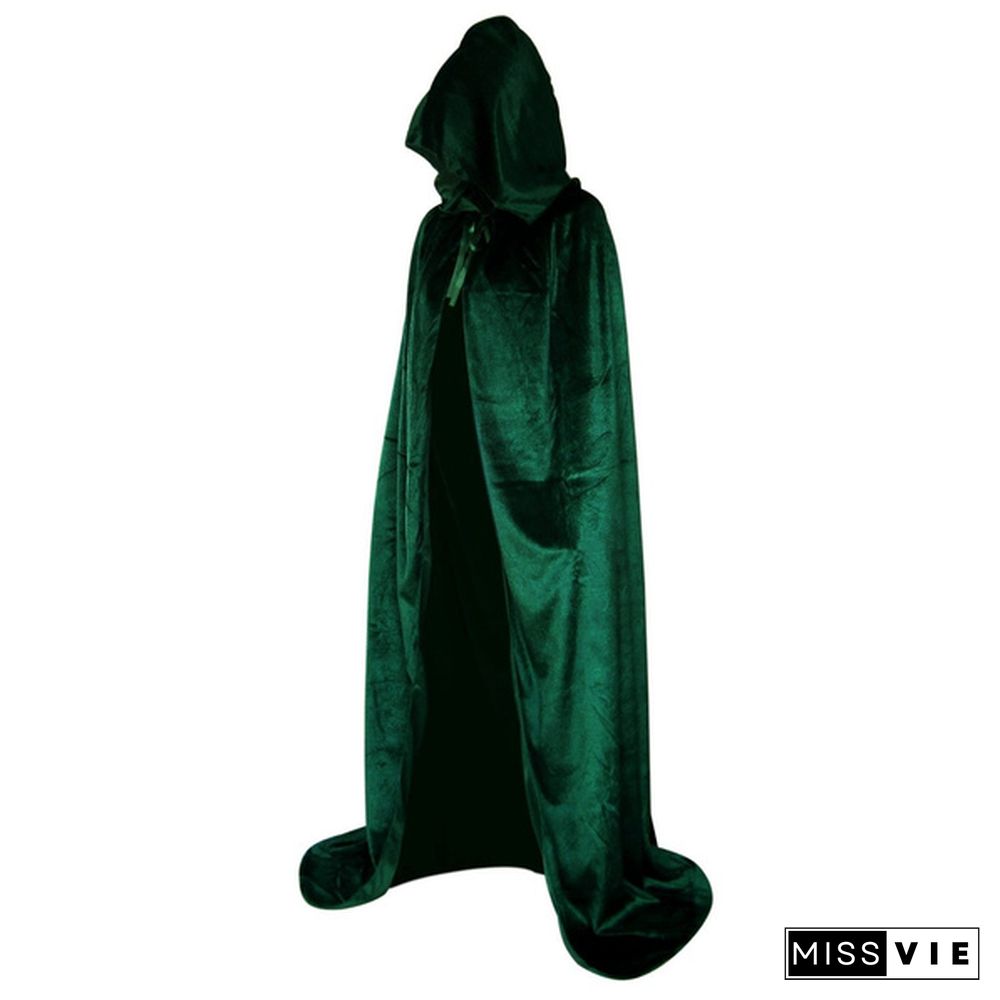 Women Gothic Hooded Velvet Cloak Robe Medieval Witchcraft Cape Halloween Cosplay Costume Masquerade Party Fancy Dress Carnival S-XL