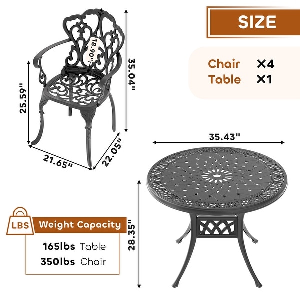 3/5Piece Cast Aluminum Outdoor Dining Set with 35.43 in. Round Table and Random Color Cushions