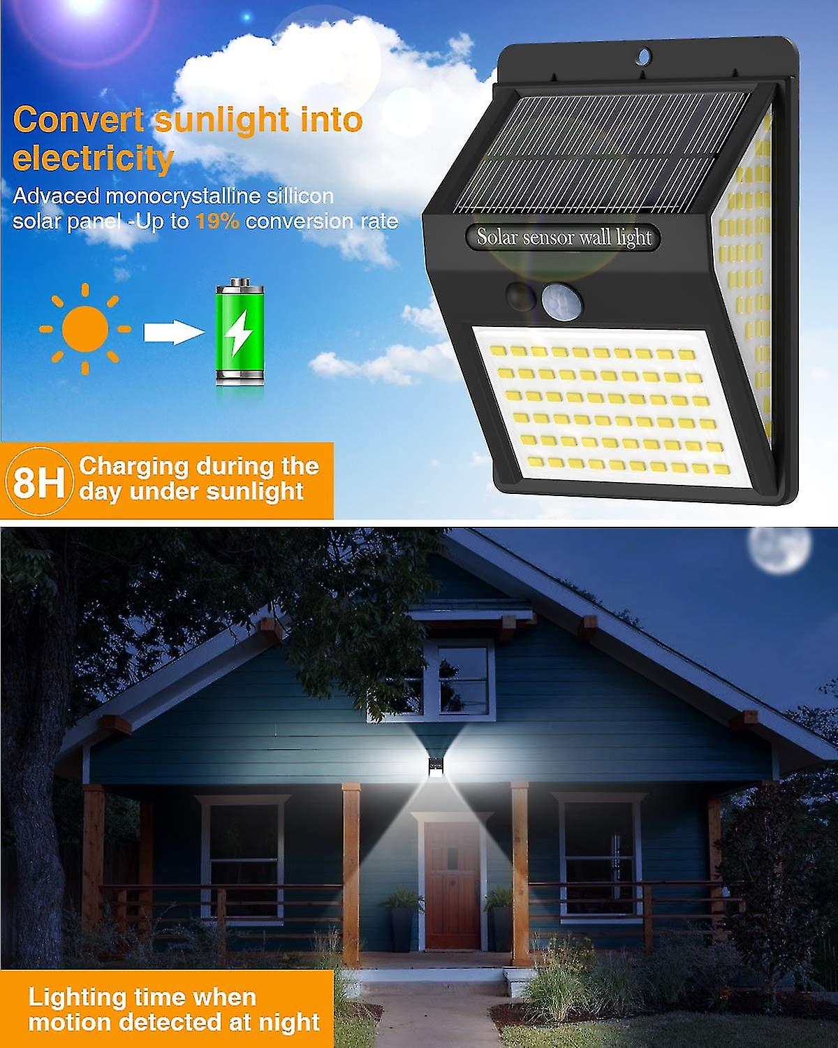 140 Outdoor Led Solar Security Lights， Solar Motion Sensor Lights 270 Wide Angle Waterproof Solar Durable Wall Light Outside 3 Modes For Garden Fence