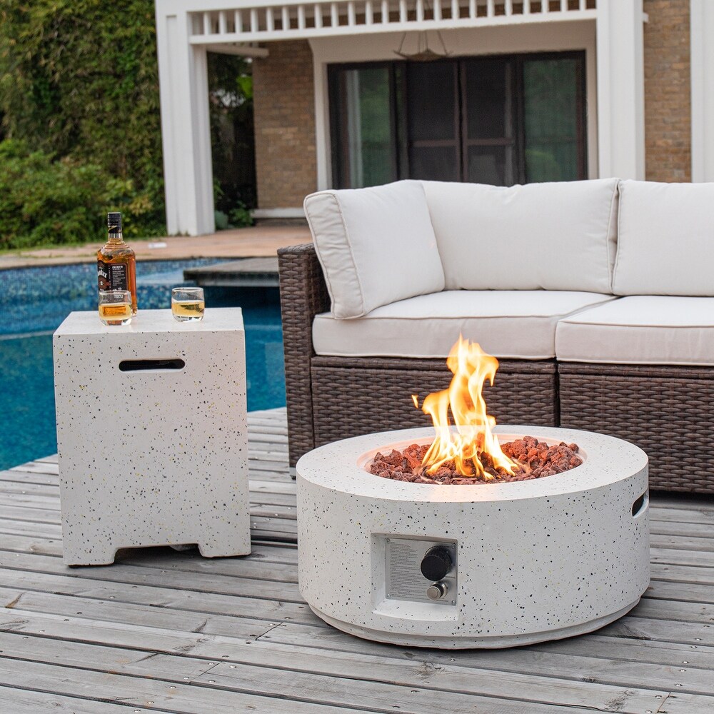 COSIEST 2 Piece Outdoor Round Firepit with Tank Cover Table   28\