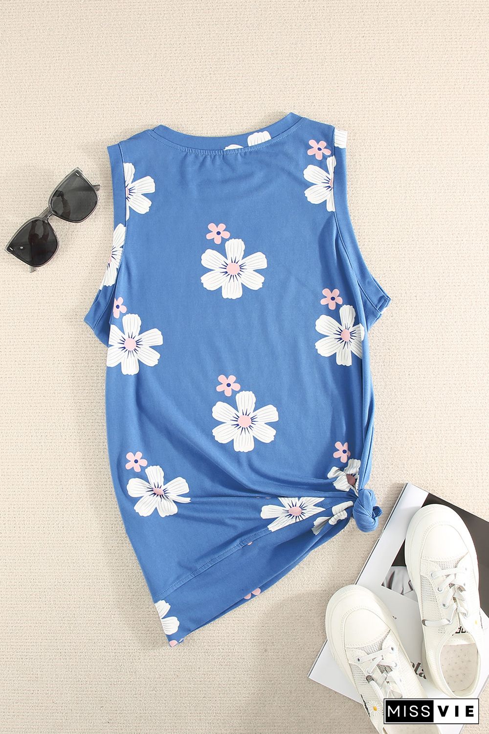 Sky Blue Crew Neck Tank Top