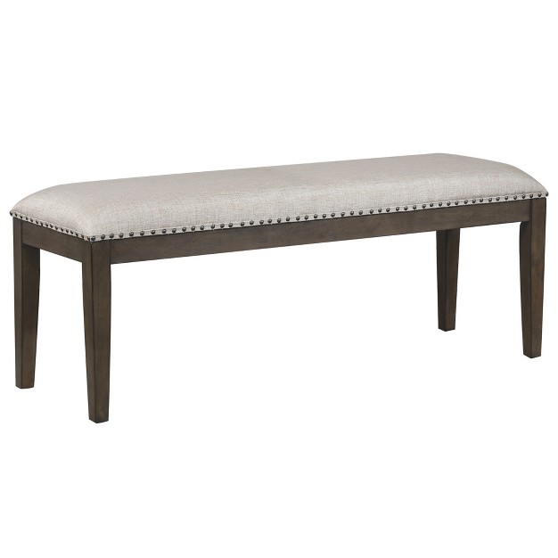 Besthom Cali Gray And Brown Dining Bench With Upholstered Seat And Nailheads 19 In X 50 In X 16 In