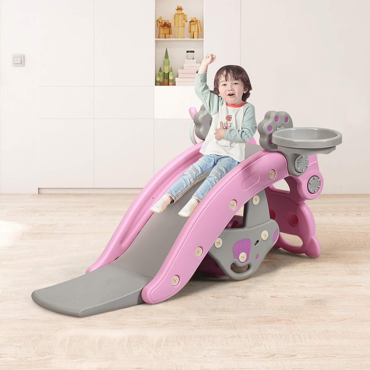 Costzon 4 in 1 Toddler Slide Rocking Toy, Kids Rocking Horse Slide Toy