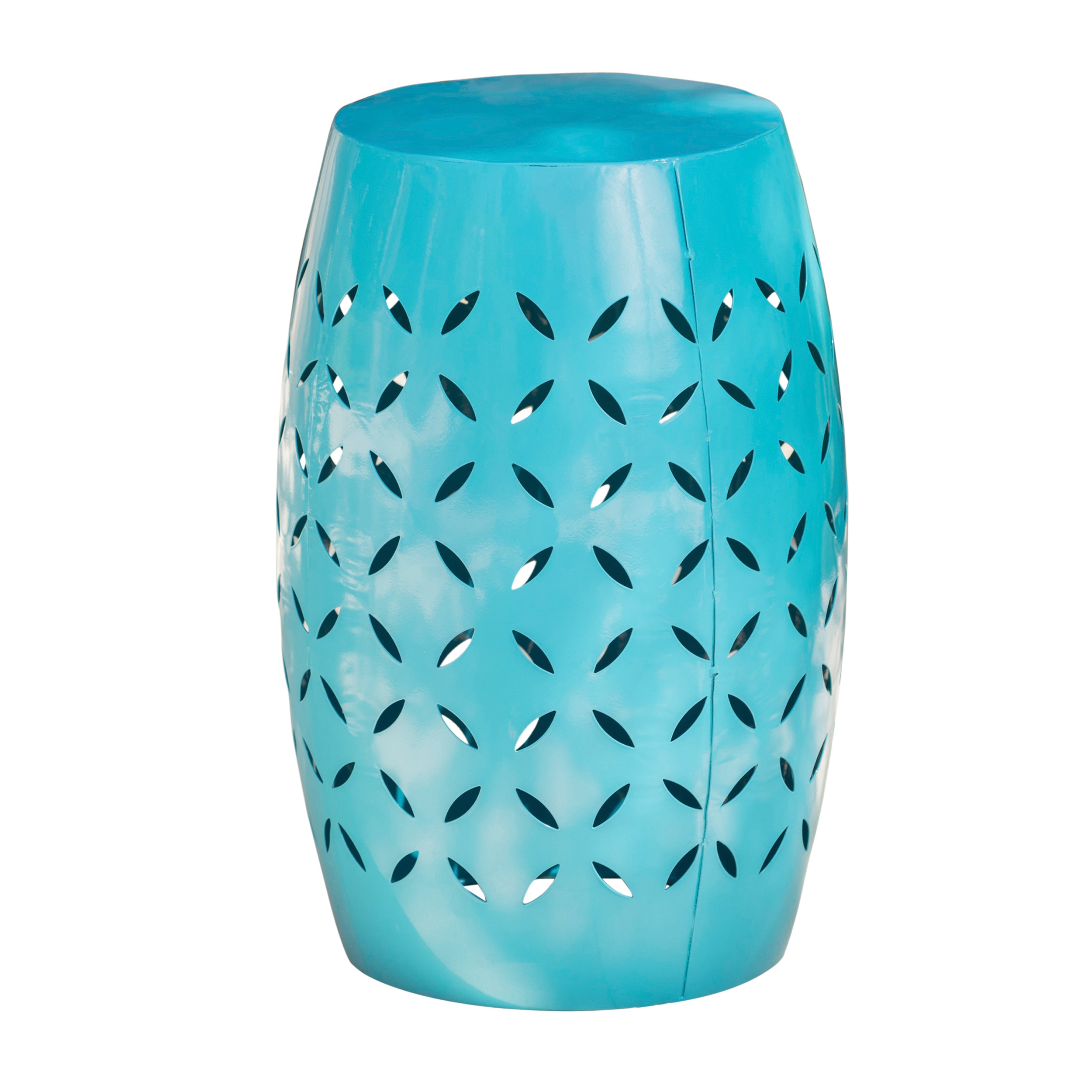 Lilly Outdoor Modern 12-Inch Criss-Cross Cut Metal Barrel Side Table