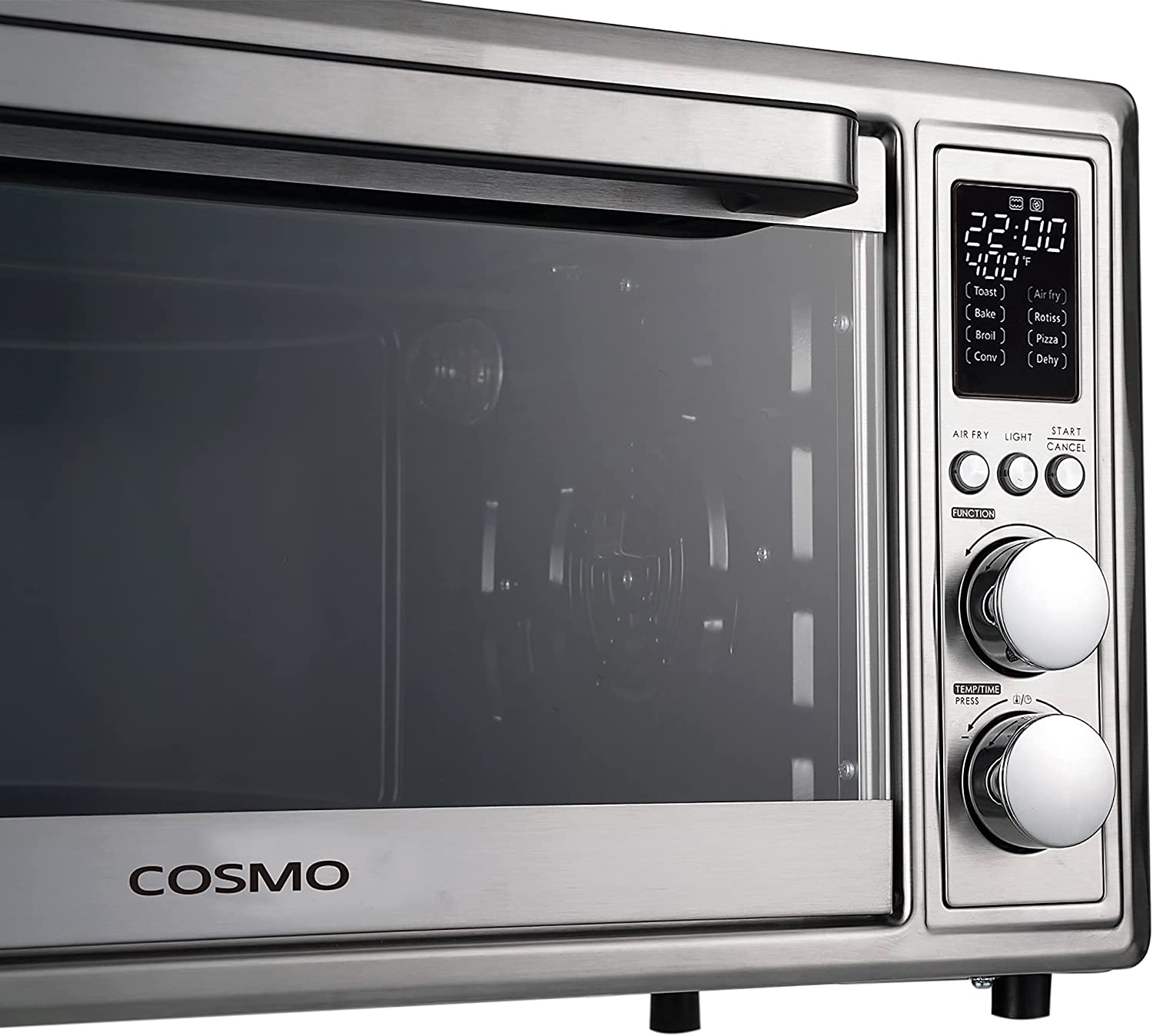 Cosmo Air Fryer Toaster Oven COS-317AFOSS 32 Quart Compact Electric with LED Display, Air Fry Basket, Rotisserie Fork, 1800W in Stainless Steel