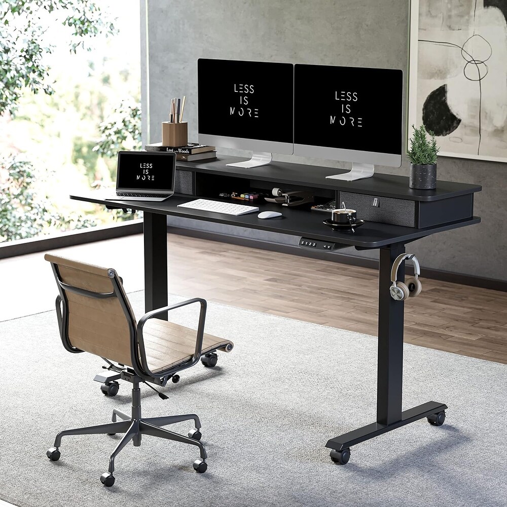 FEZIBO/Home Office Fuirniture/Wood/Standing Desk With 2 Drawers Storage /Desks