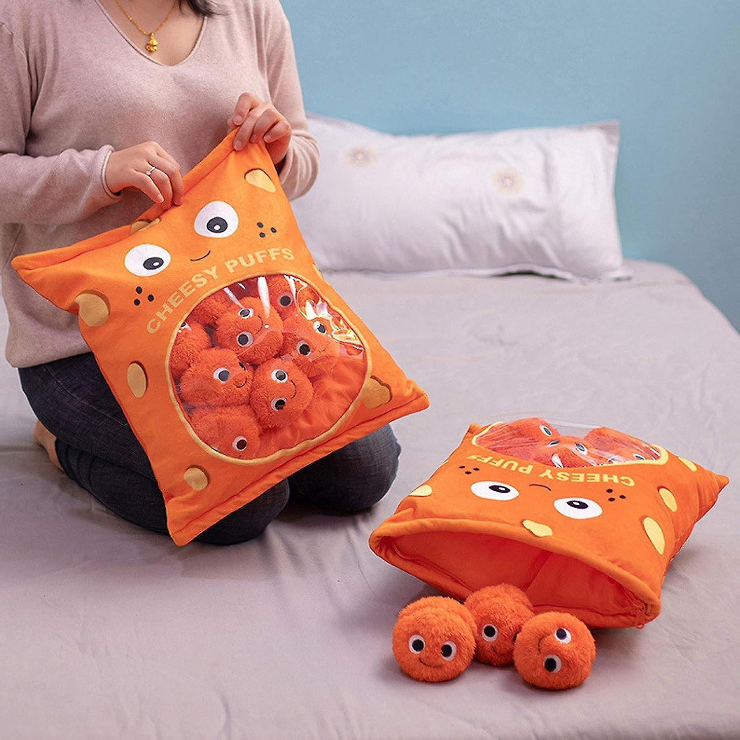 Plush Pillow，stuffed Toy Game Pillow With A Bag Of Cheesy Puffs Balls，for Children Sleep Home Decoration